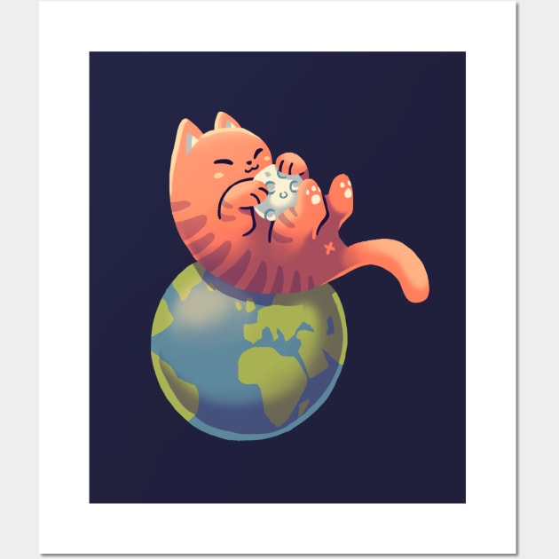 Cats in Space Moon // Universe, Kittens, Feline Wall Art by Geekydog